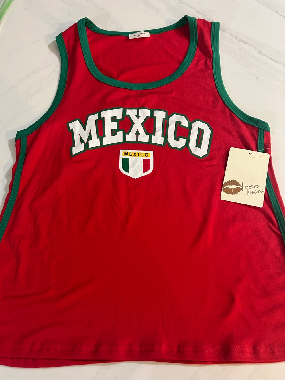 Free Kisses Red Tank Top with Green Trim - Mexico Graphic